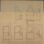 217312 Opstand van de voorgevel, doorsnede, plattegronden en situatie (opmeting) van het huis Nieuwegracht 34 te Utrecht.